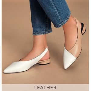 Caverley Magda Taupe and White Leather Pointed-Toe Slingback Flats